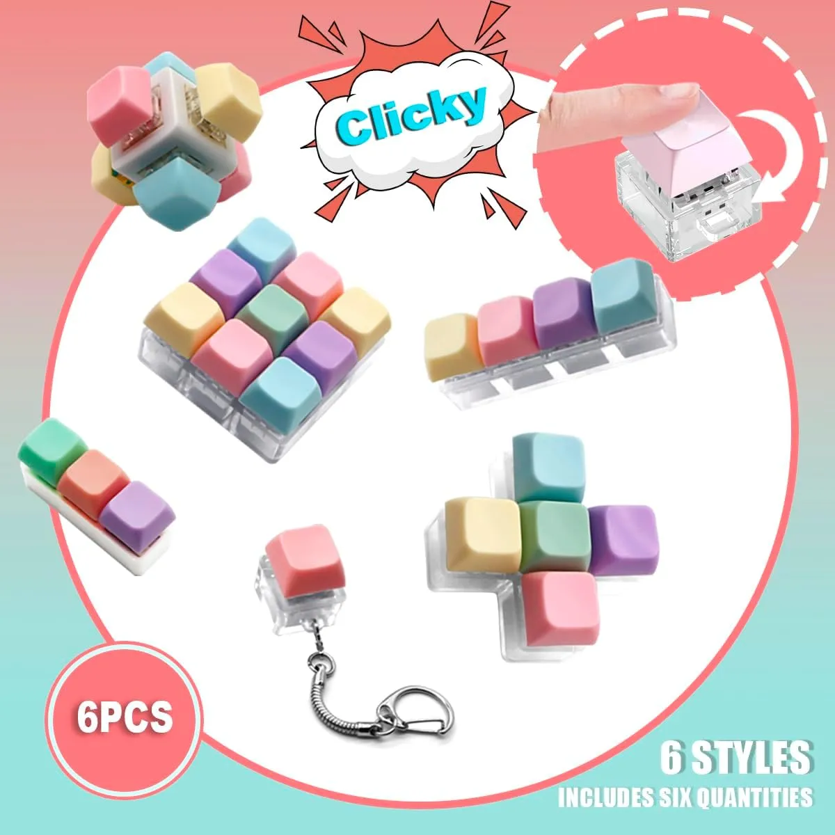 Toy, Fidget Clicker Fidget, Keyboard Keychain Decompression Toys,Keychain regulate saddle for Stress Relief (Macaron Colors) YIMAGUJRX 6 Pcs Keyboard Fidget 