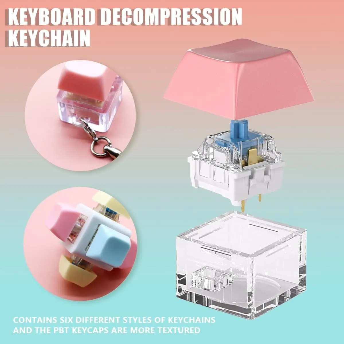 Toy, Fidget Clicker Fidget, Keyboard Keychain Decompression Toys,Keychain regulate saddle for Stress Relief (Macaron Colors) YIMAGUJRX 6 Pcs Keyboard Fidget 