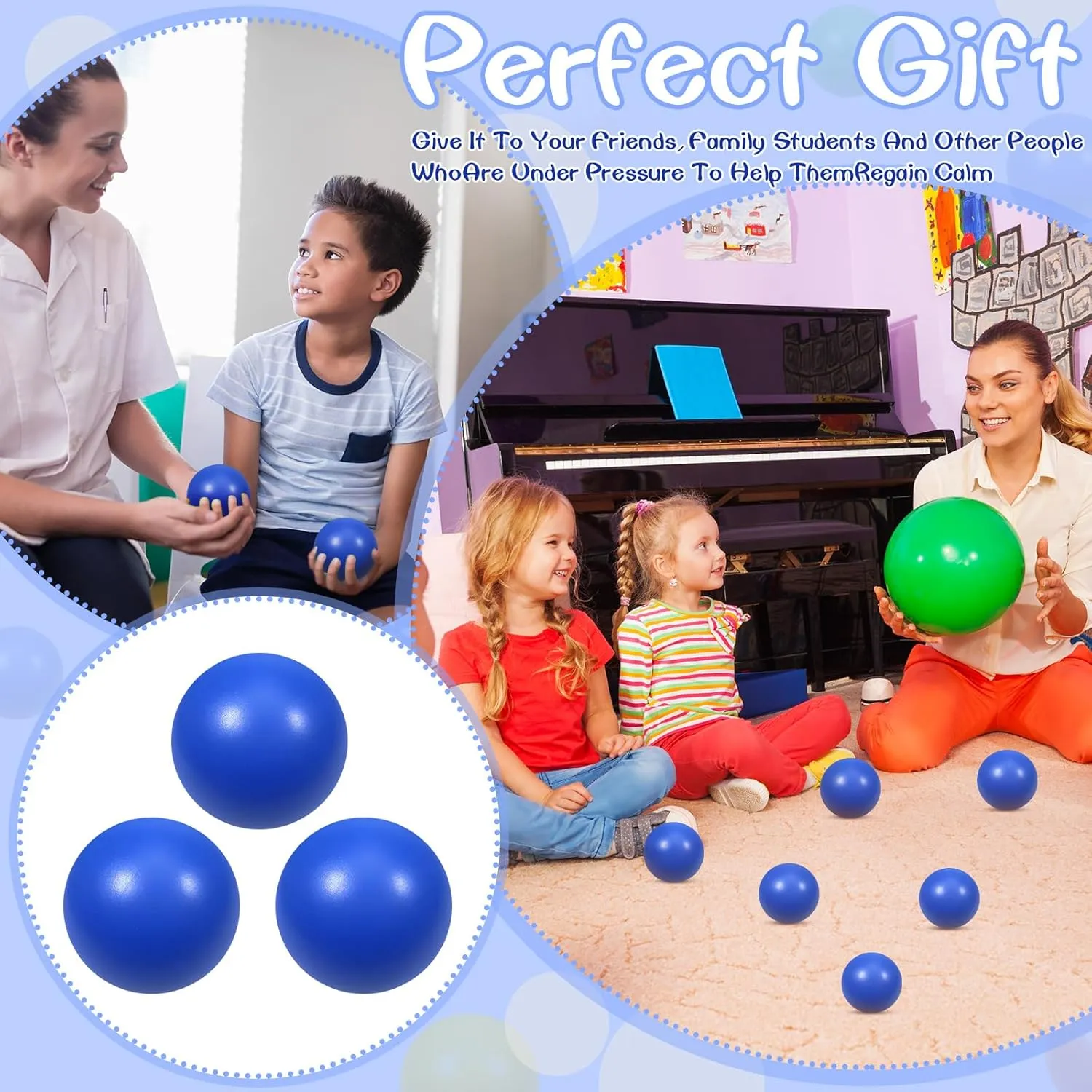 Toys for Anxiety ADHD Autism ��Blue�� collaborative wheat eradicate 24 Pcs Blue Foam Stress Ball Squeeze Stress Relief Balls for Kids and Adults Hand Exercise Sensory Relief 