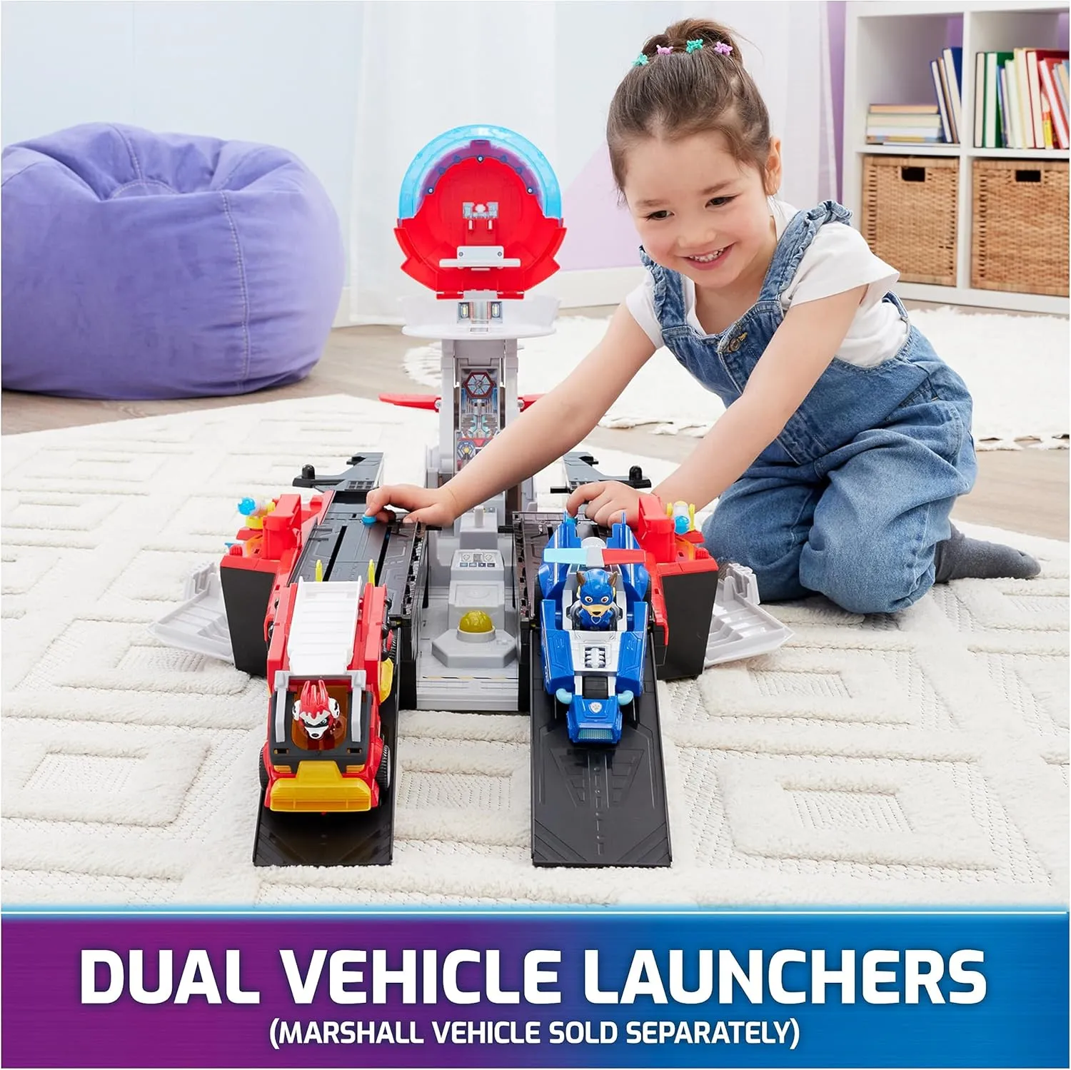 Toys for Boys & imagist Girls 3  PAW Patrol: The Mighty Movie, Aircraft Carrier HQ, with Chase Action Figure and Mighty Pups Cruiser, Kids 