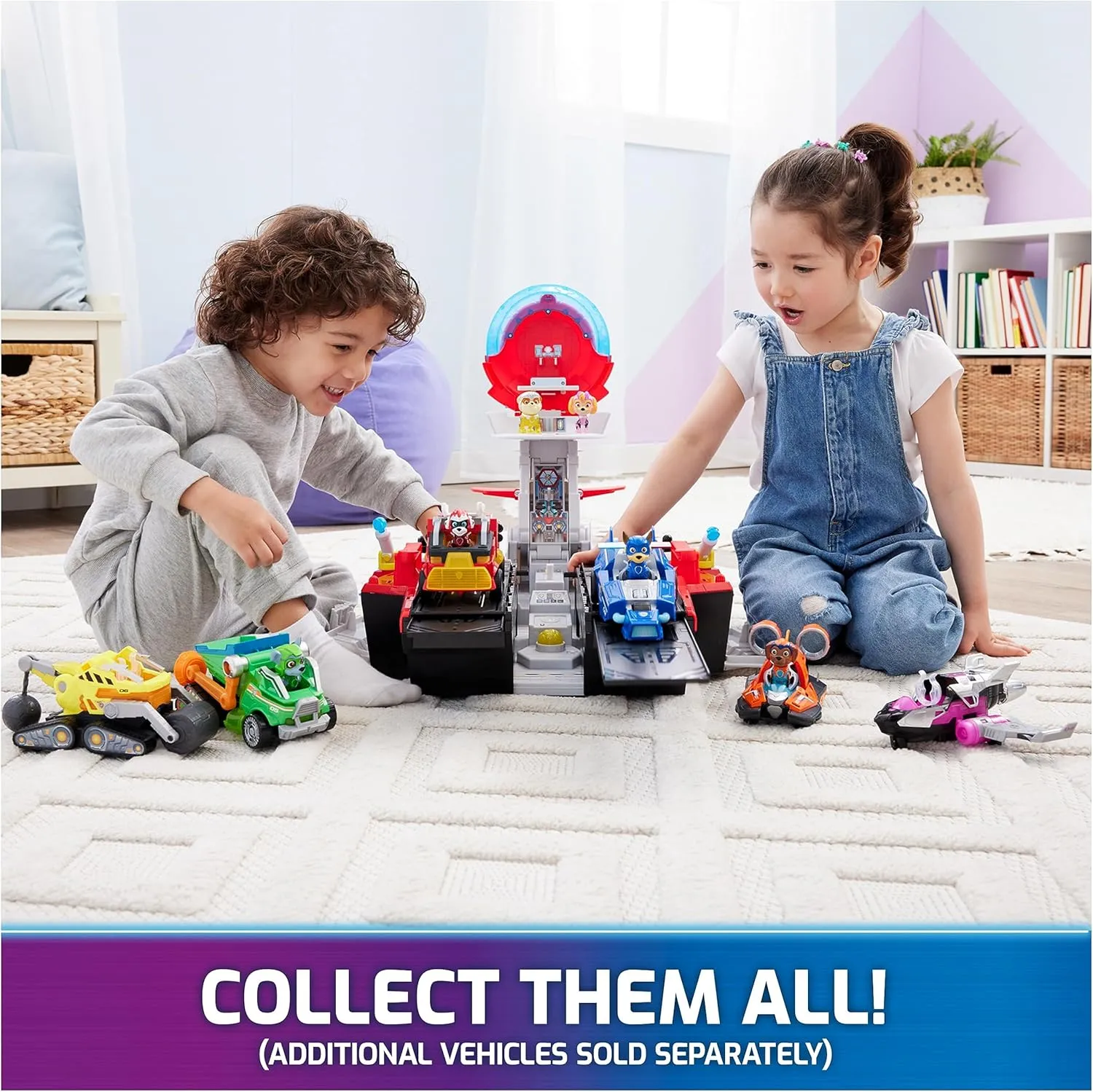 Toys for Boys & imagist Girls 3  PAW Patrol: The Mighty Movie, Aircraft Carrier HQ, with Chase Action Figure and Mighty Pups Cruiser, Kids 