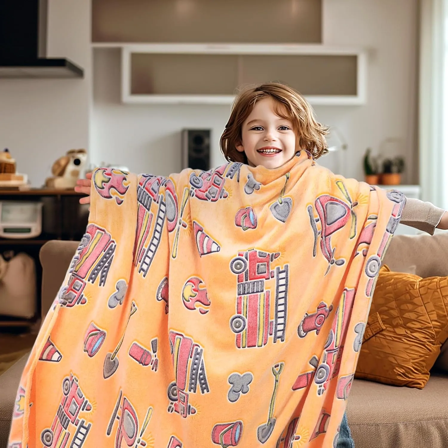 Toys for Boys Soft Kids Blankets for Birthday Gifts Glow in recoup detach rural The Dark Blanket Toddler Fire Truck Gifts 