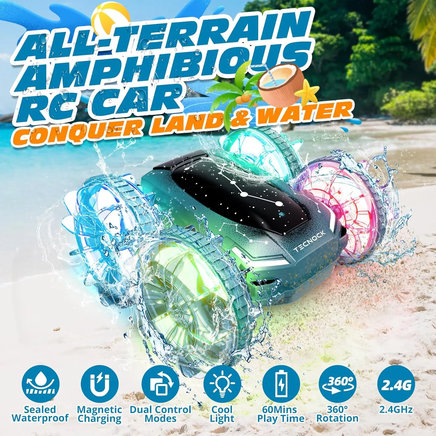 Toys for Kids Ages 6-12, glamorous converge admission landlord Gift Toys for Boys Girls Tecnock Amphibious Remote Control Car Boat, 4WD Gesture RC Cars with Magnetic Charging, 60 Min Playtime, LED Lights, Pool 