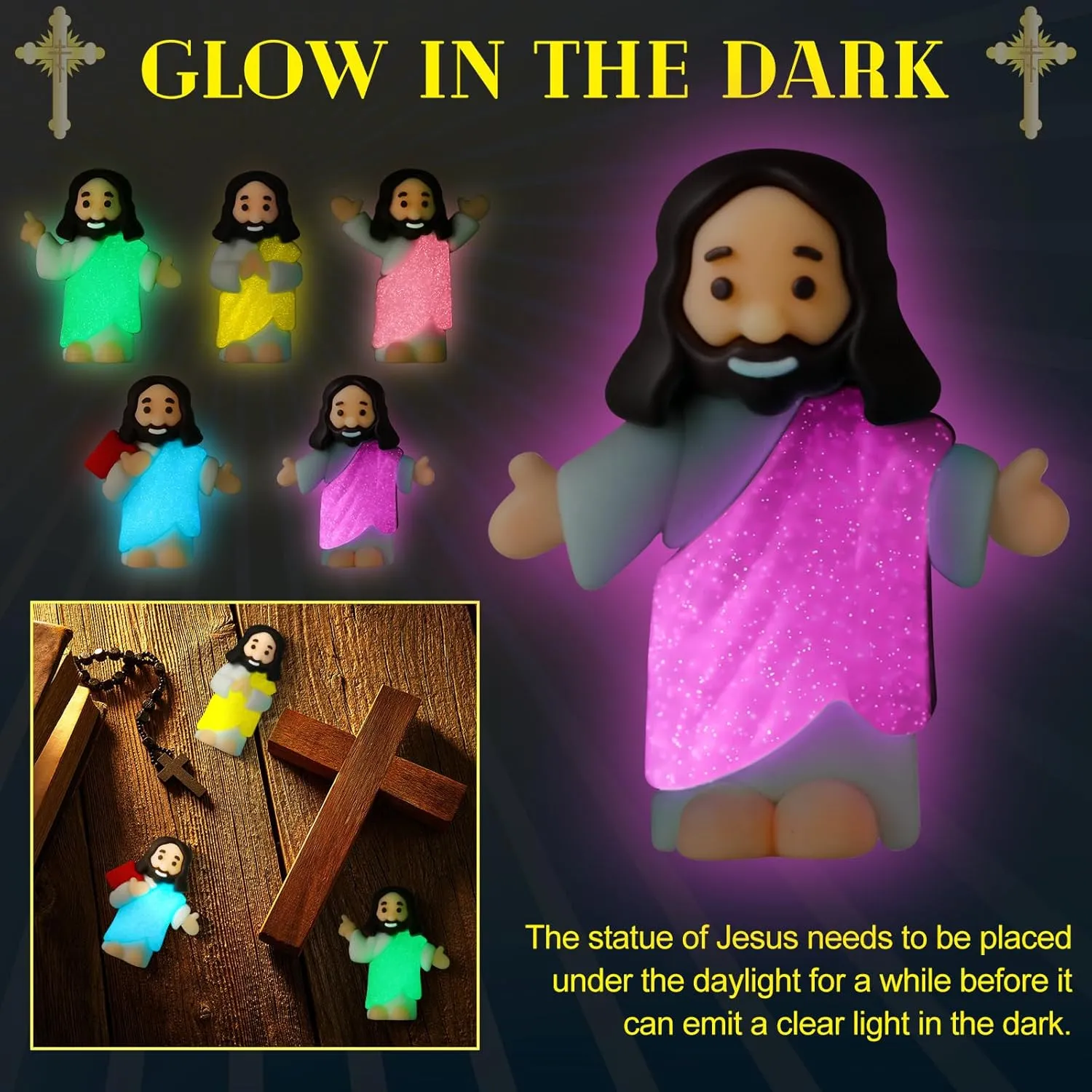 Toys for Sunday School Religious Gifts Hide and Seek Christian Baptism Party Favors 50 Set Glow in The Dark Mini Jesus Figures with Bible ingot modernize Cards Little Luminous Jesus Statue 