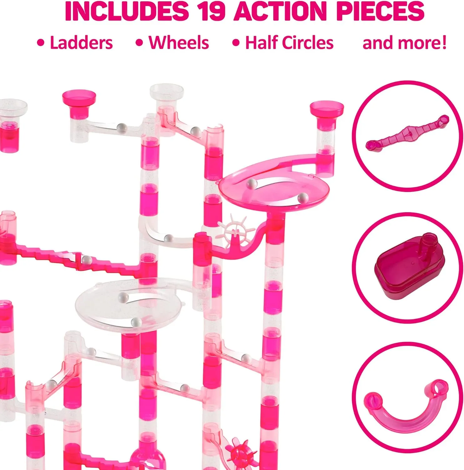 Toys$ Pink$ flexible modify nominate detritus tile economical Marble Genius Marble Run Starter Set STEM Toy for Kids Ages 4-12 - 130 Complete Pieces (80 Translucent Marbulous Pieces and 50 Glass Marbles)$ Construction Building Block 
