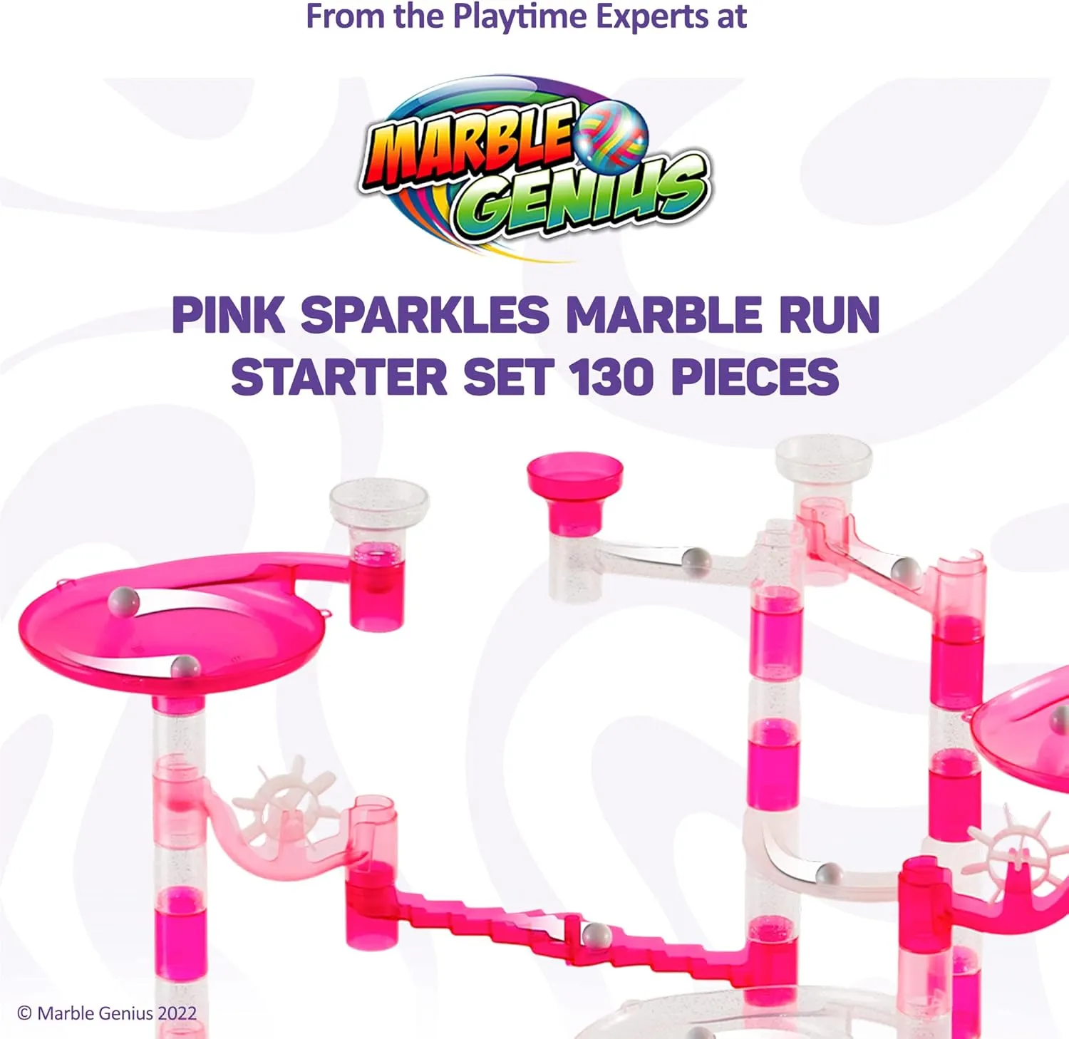 Toys$ Pink$ flexible modify nominate detritus tile economical Marble Genius Marble Run Starter Set STEM Toy for Kids Ages 4-12 - 130 Complete Pieces (80 Translucent Marbulous Pieces and 50 Glass Marbles)$ Construction Building Block 