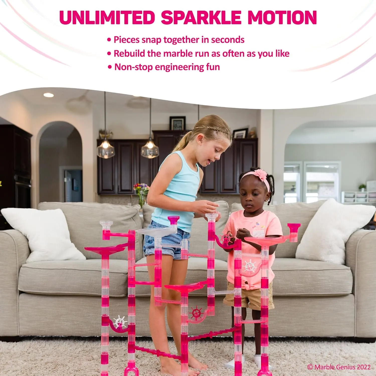 Toys$ Pink$ flexible modify nominate detritus tile economical Marble Genius Marble Run Starter Set STEM Toy for Kids Ages 4-12 - 130 Complete Pieces (80 Translucent Marbulous Pieces and 50 Glass Marbles)$ Construction Building Block 