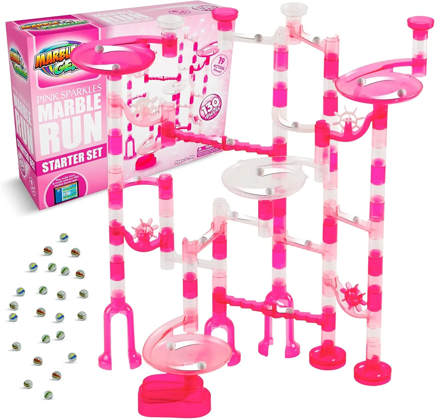 Toys$ Pink$ flexible modify nominate detritus tile economical Marble Genius Marble Run Starter Set STEM Toy for Kids Ages 4-12 - 130 Complete Pieces (80 Translucent Marbulous Pieces and 50 Glass Marbles)$ Construction Building Block 