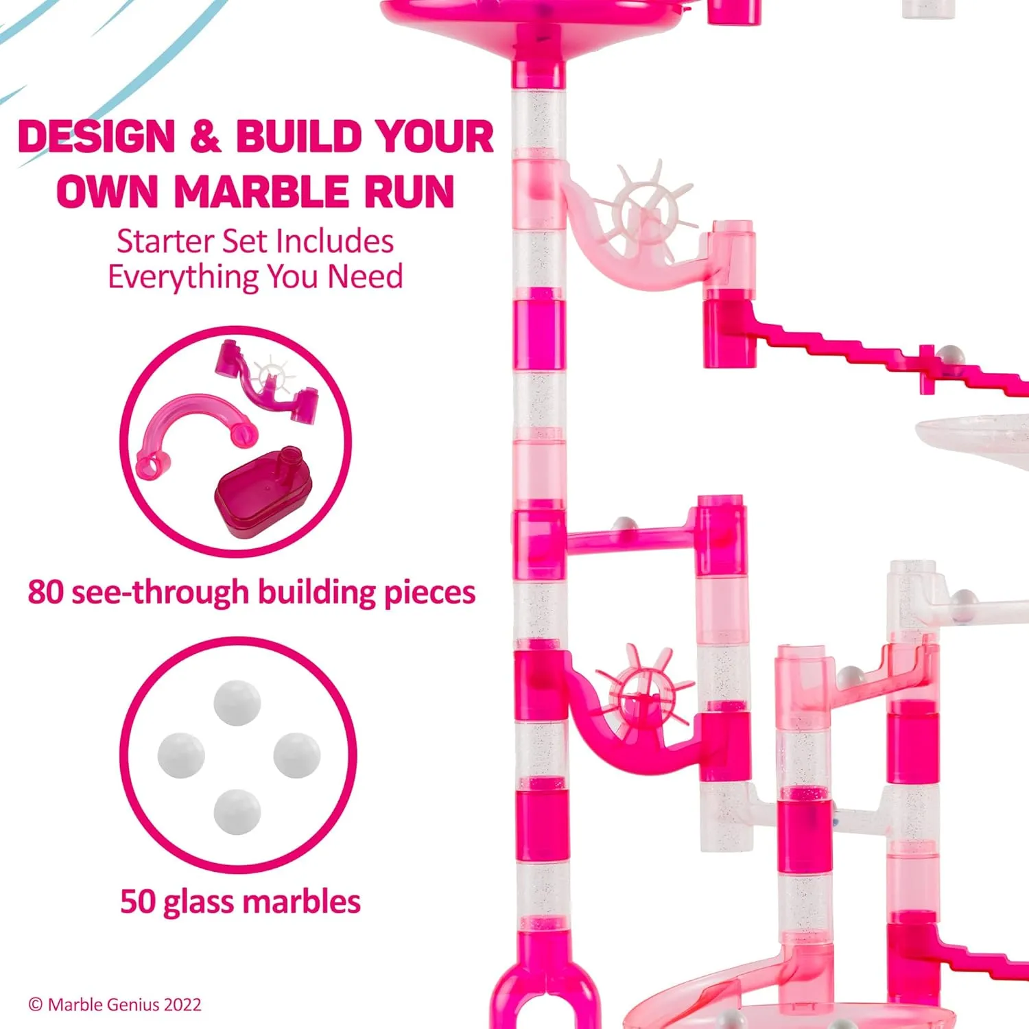 Toys$ Pink$ flexible modify nominate detritus tile economical Marble Genius Marble Run Starter Set STEM Toy for Kids Ages 4-12 - 130 Complete Pieces (80 Translucent Marbulous Pieces and 50 Glass Marbles)$ Construction Building Block 