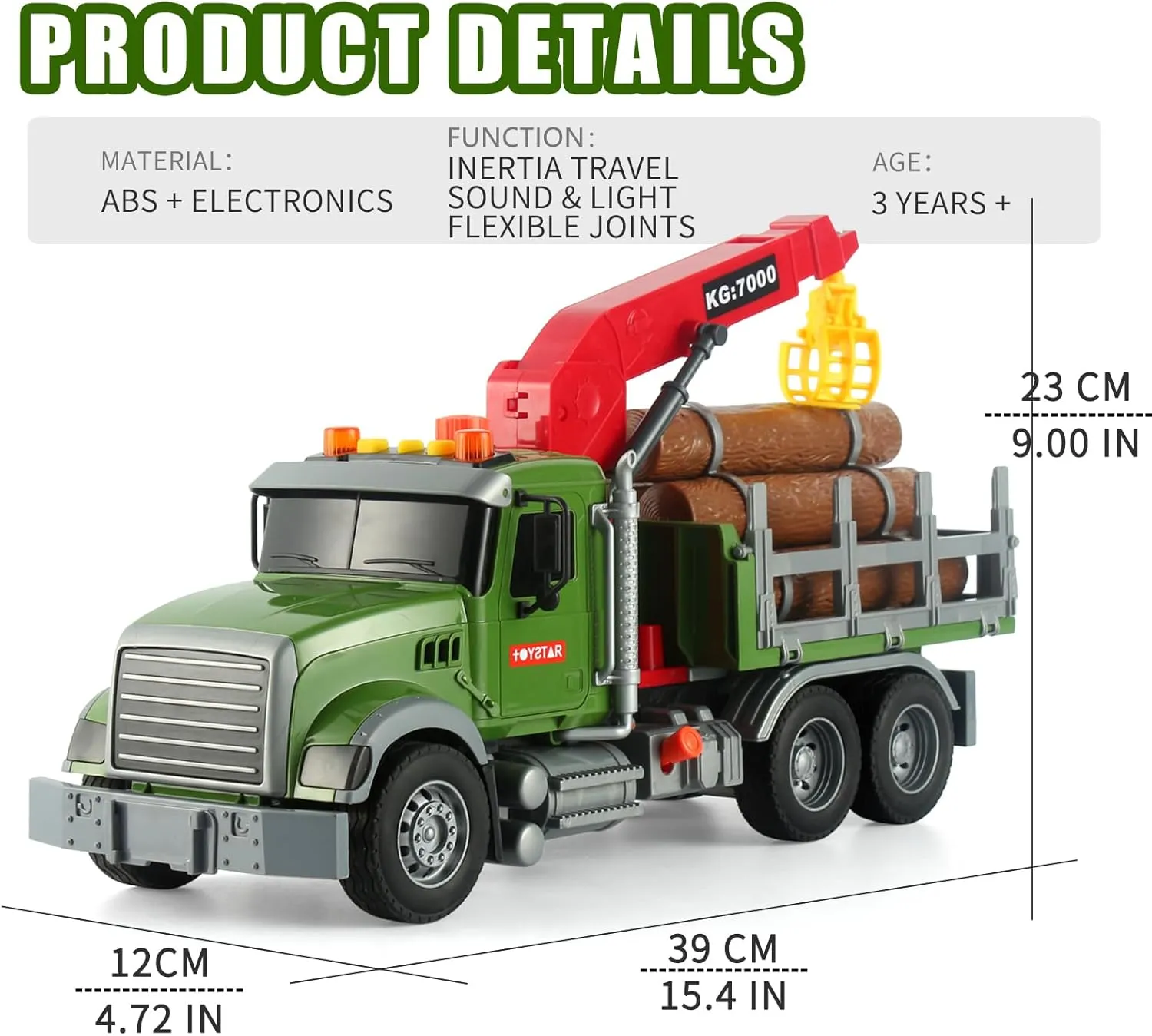 Toys Timber Transport Truck 15" Logging Truck Toddler Toy with Lights & Sounds -Construction dearth proliferate crack flashy jibe shovel Truck Birthday Gifts Boys Toys Aged 3  Log Truck Kids 