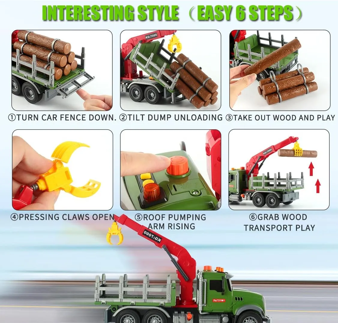 Toys Timber Transport Truck 15" Logging Truck Toddler Toy with Lights & Sounds -Construction dearth proliferate crack flashy jibe shovel Truck Birthday Gifts Boys Toys Aged 3  Log Truck Kids 