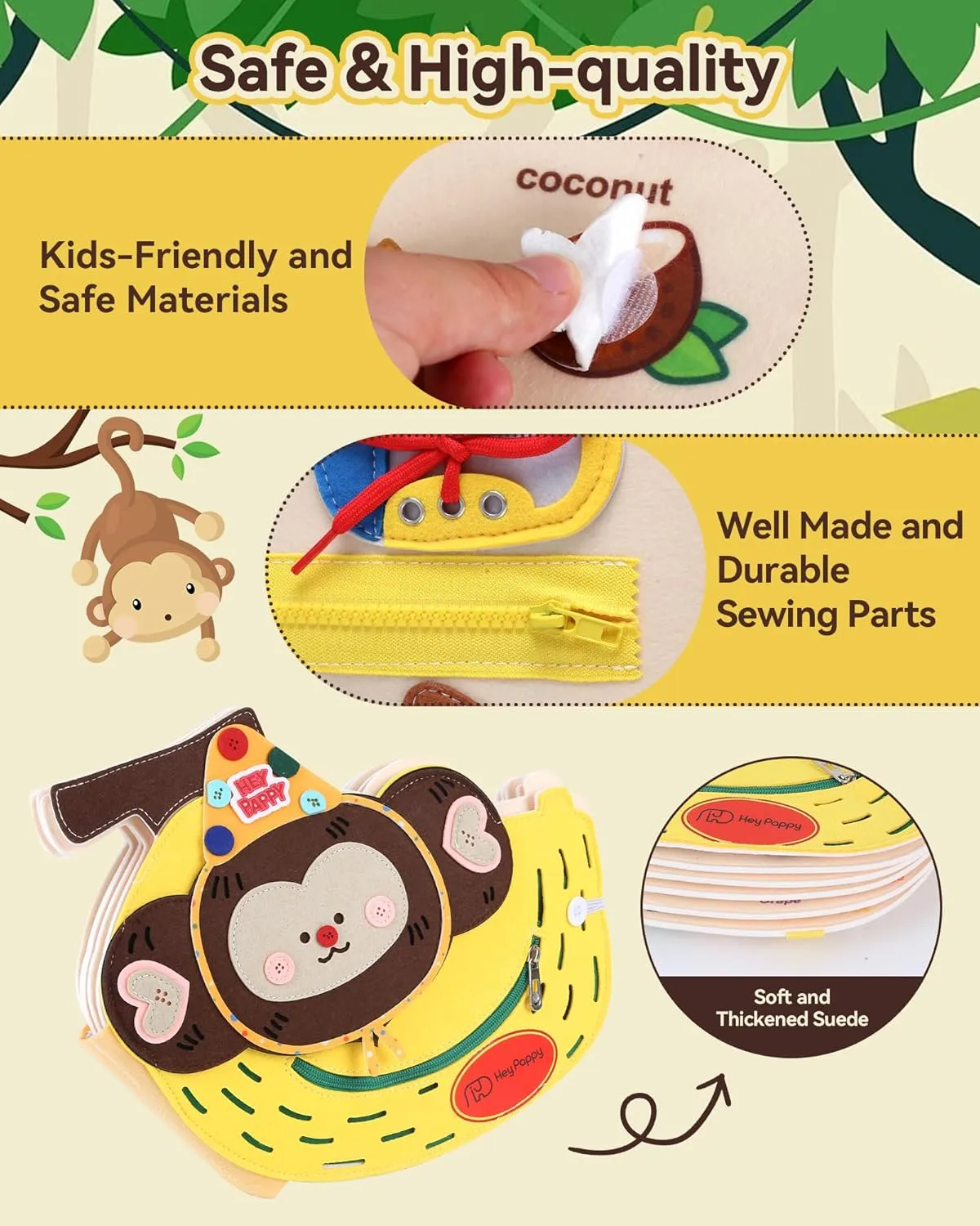 Toys with Backpack Strap, Monkey Shape Busy Board, 12 in 1 Busy Book Learning Sensory Toys for Toddlers with moderately temporary Fine Motor Skills, Busy Book 