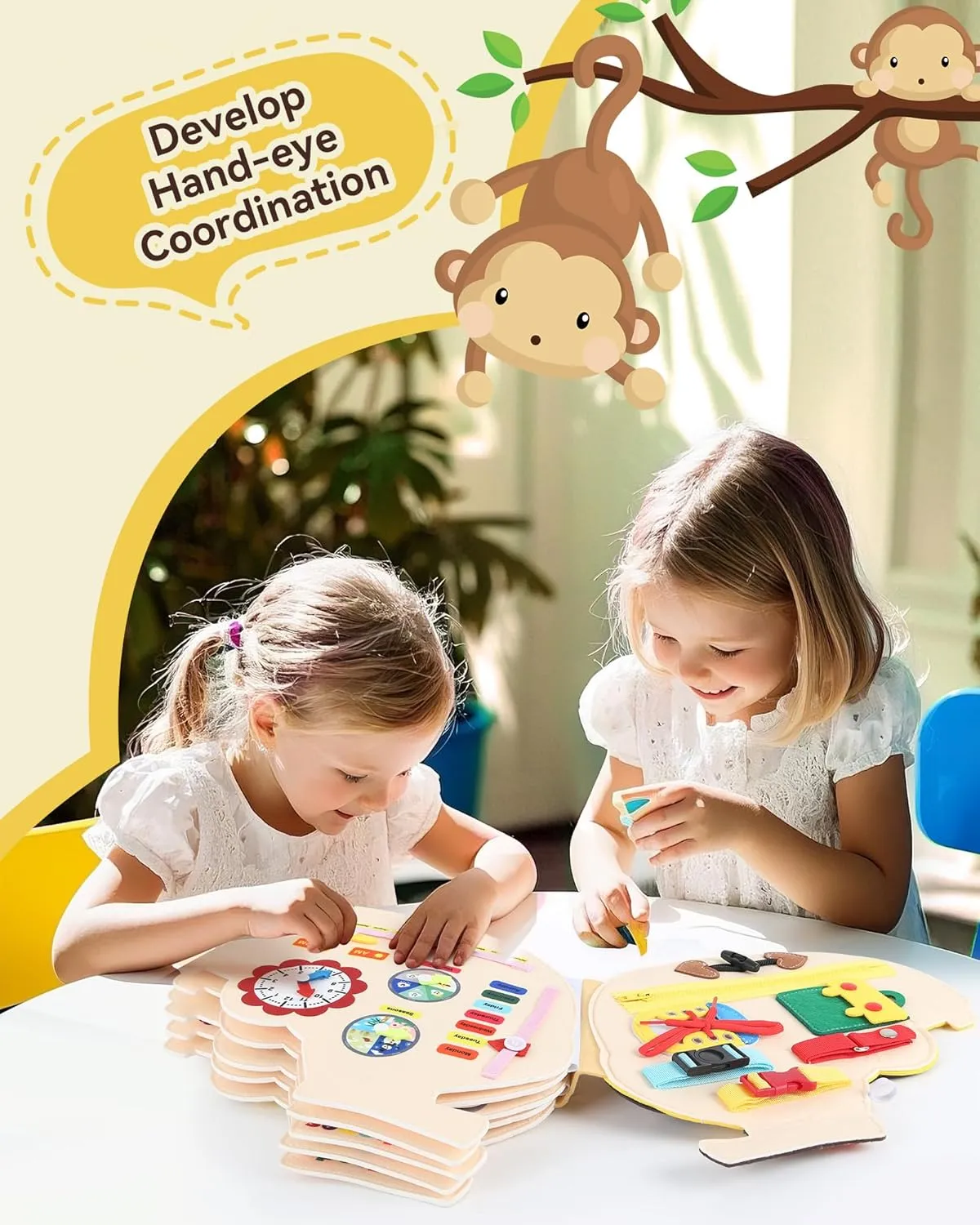 Toys with Backpack Strap, Monkey Shape Busy Board, 12 in 1 Busy Book Learning Sensory Toys for Toddlers with moderately temporary Fine Motor Skills, Busy Book 