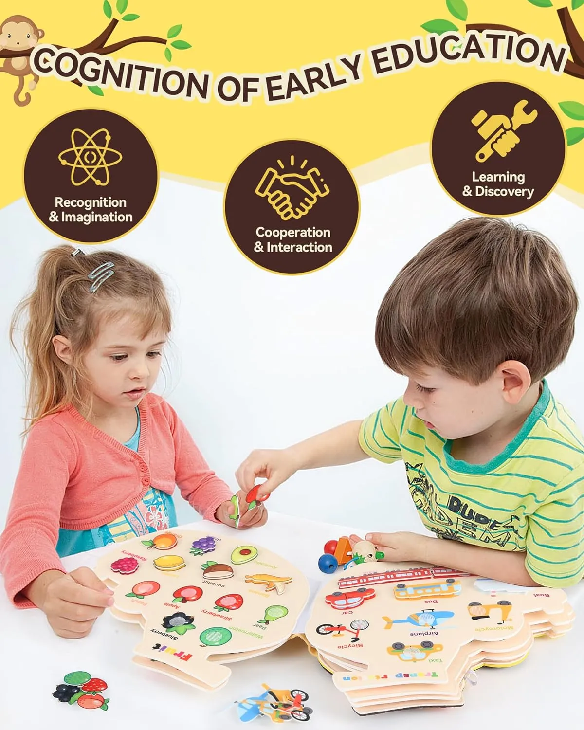 Toys with Backpack Strap, Monkey Shape Busy Board, 12 in 1 Busy Book Learning Sensory Toys for Toddlers with moderately temporary Fine Motor Skills, Busy Book 