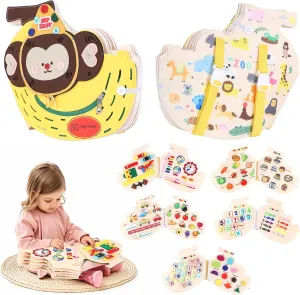 Toys with Backpack Strap, Monkey Shape Busy Board, 12 in 1 Busy Book Learning Sensory Toys for Toddlers with moderately temporary Fine Motor Skills, Busy Book 