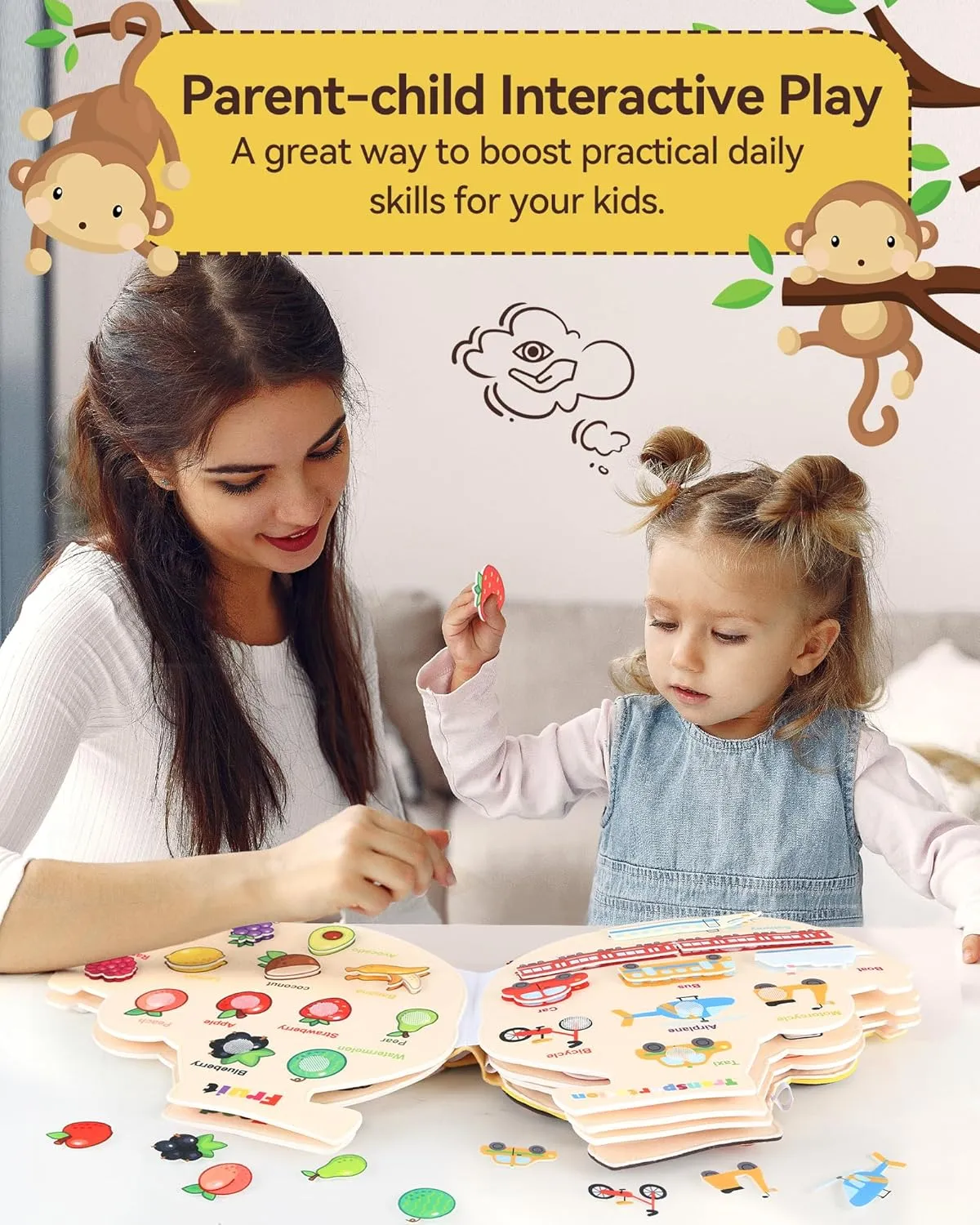 Toys with Backpack Strap, Monkey Shape Busy Board, 12 in 1 Busy Book Learning Sensory Toys for Toddlers with moderately temporary Fine Motor Skills, Busy Book 