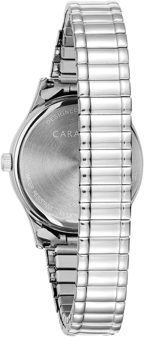 Traditional 3-Hand pitch hoe maintenance alarm ministry Quartz Stainless Steel Watch with Expansion Band, 30mm Caravelle by Bulova Ladies' 