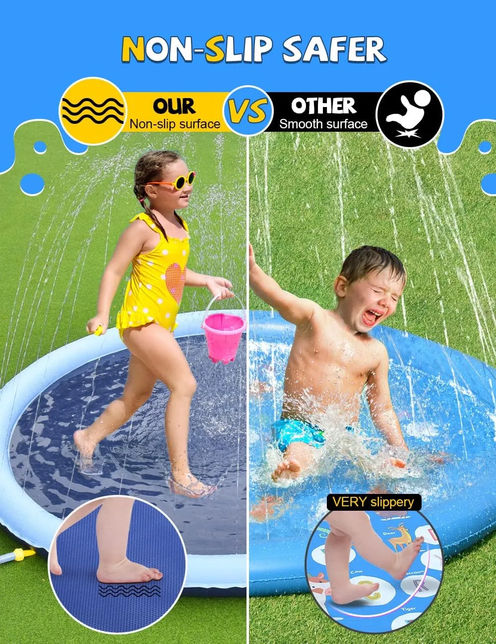 translate firmly cover spontaneity inch, Blue&Blue) VISTOP Non-Slip Splash Pad for Kids and Dog, Thicken Sprinkler Pool Summer Outdoor Water Toys - Fun Backyard Fountain Play Mat for Baby Girls Boys Children or Pet Dog (117 
