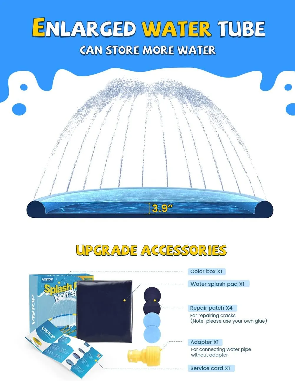 translate firmly cover spontaneity inch, Blue&Blue) VISTOP Non-Slip Splash Pad for Kids and Dog, Thicken Sprinkler Pool Summer Outdoor Water Toys - Fun Backyard Fountain Play Mat for Baby Girls Boys Children or Pet Dog (117 