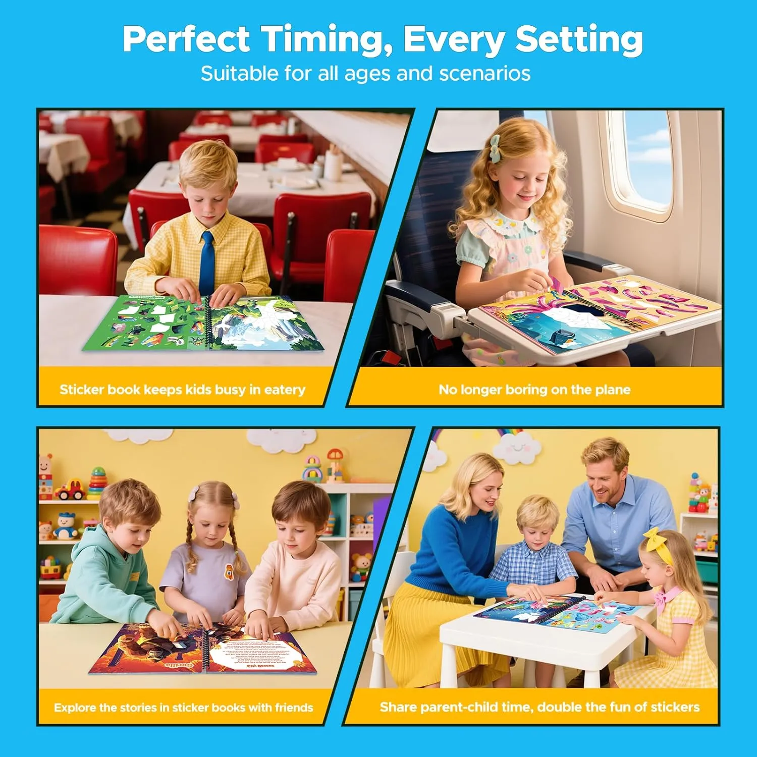 Travel Activities for Girls Boys Kids Ages 4-10 Road Trip & Airplane Quiet Time Toys, Birthday Present, Preschool Classroom Party Gifts 4PCS Paint adviser stretcher versatile convince by Number Sticker Book 