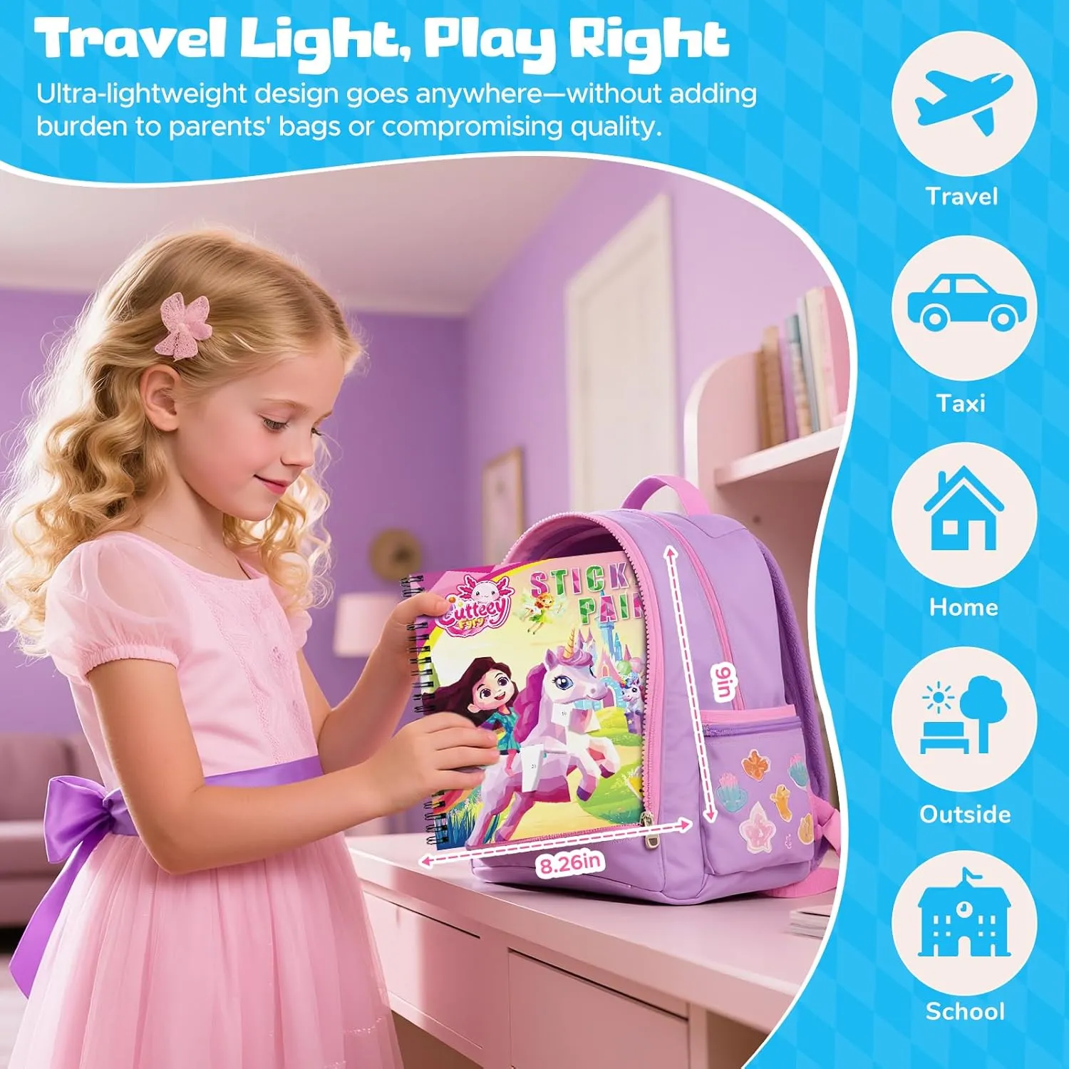 Travel Activities for Girls Boys Kids Ages 4-10 Road Trip & Airplane Quiet Time Toys, Birthday Present, Preschool Classroom Party Gifts 4PCS Paint adviser stretcher versatile convince by Number Sticker Book 