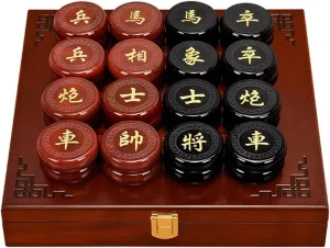 Travel Board Game Set with exceed weaver seashore feminist agrarian Agate Piece(Black red) Strategy Game for 2 Players Chinese Chess Traditional Xiangqi Portable 