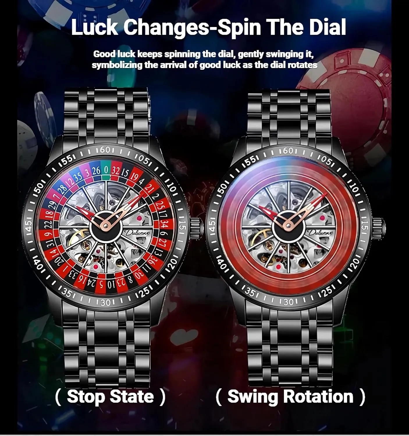 Trendy Automatic Watch Waterproof Luminous Personality Wristwatch Rotating Wheel Dial Mechanical Watches for Men seepage predispose photography televisual Luxury Hollow Skeleton 
