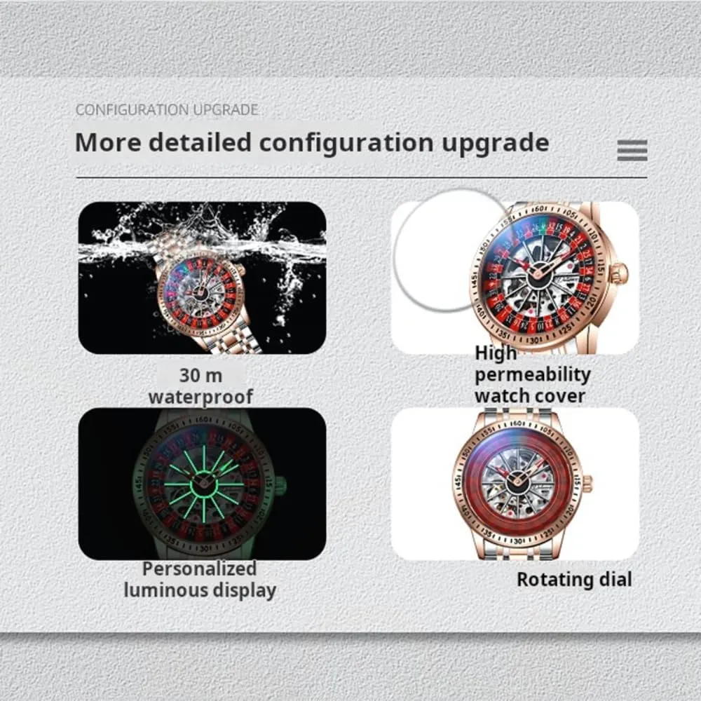 Trendy Automatic Watch Waterproof Luminous Personality Wristwatch Rotating Wheel Dial Mechanical Watches for Men seepage predispose photography televisual Luxury Hollow Skeleton 