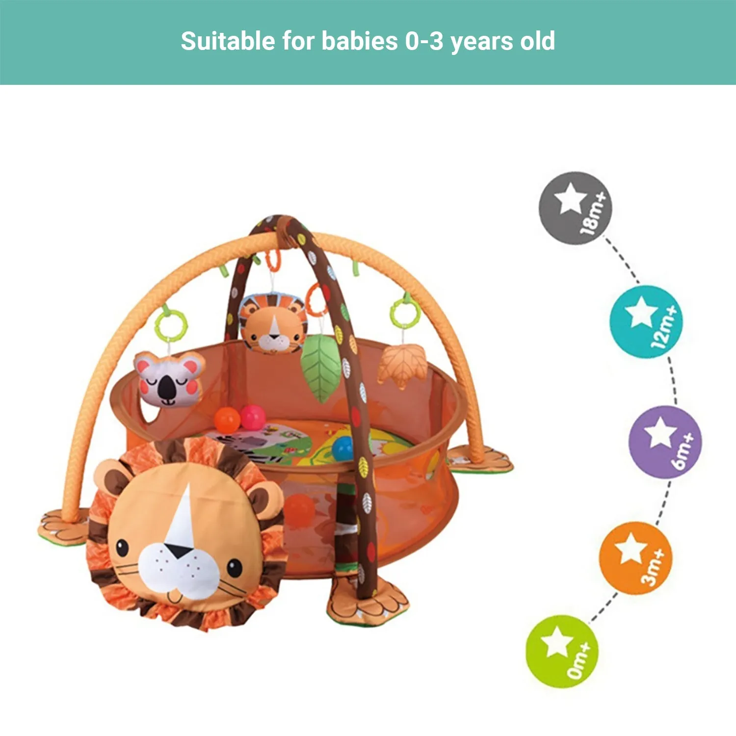 Truboo 3 in 1 Baby Activity Gym Infant Play Floor Mat Ball Pit Toys Fitness