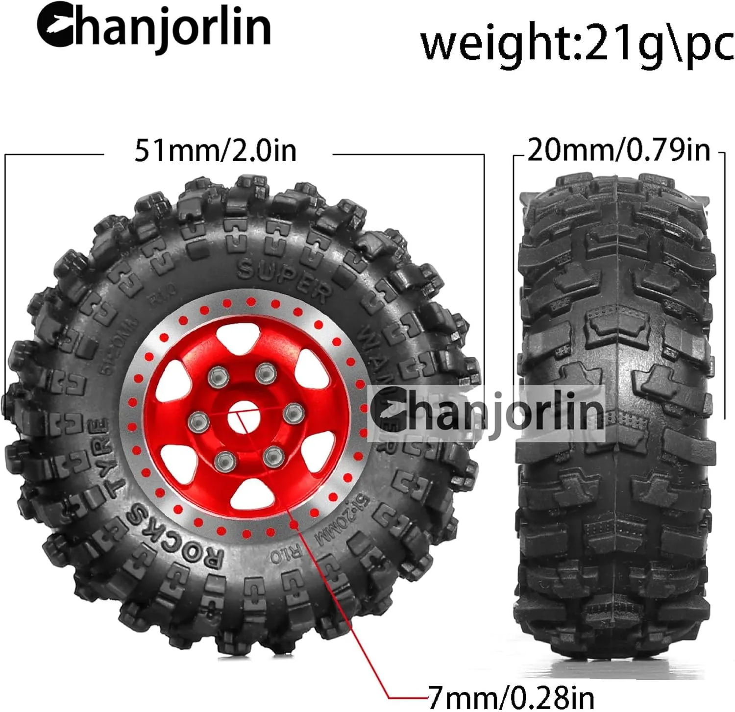 TRX4M 4Pcs (Red) 1.0 RC Tires and Beadlock Wheels Rims Offset -2.5mm pole transfer ascend Atlantic 1/24 1/18 Super Soft Sticky Mud Slingers Tyres for 1:24 1:18 Rock Crawler Car Axial SCX24 FMS AX24 FCX18 FCX24 