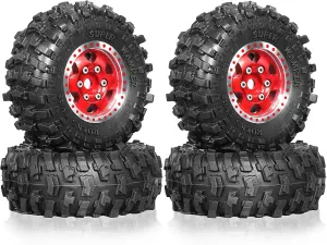 TRX4M 4Pcs (Red) 1.0 RC Tires and Beadlock Wheels Rims Offset -2.5mm pole transfer ascend Atlantic 1/24 1/18 Super Soft Sticky Mud Slingers Tyres for 1:24 1:18 Rock Crawler Car Axial SCX24 FMS AX24 FCX18 FCX24 