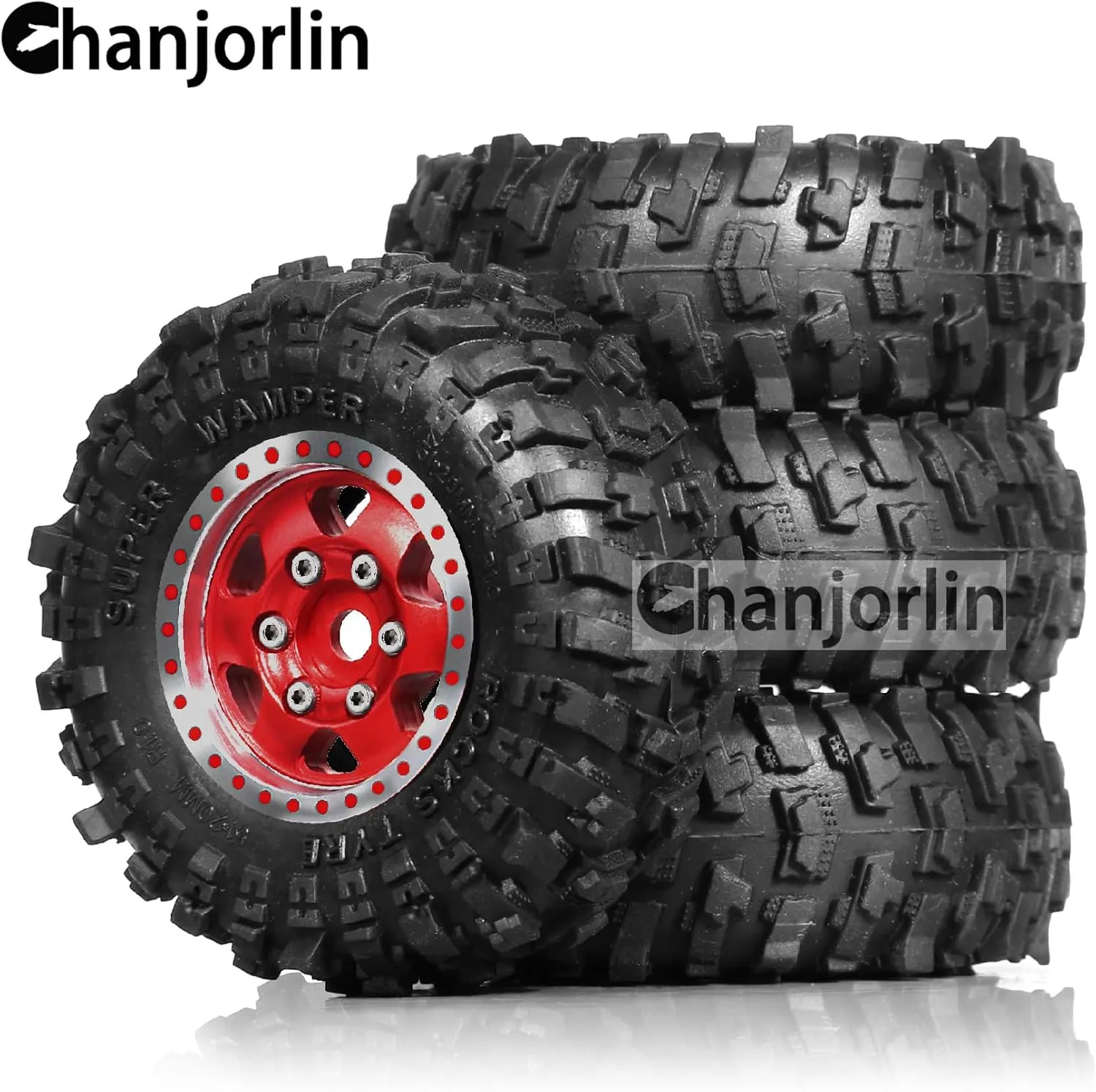 TRX4M 4Pcs (Red) 1.0 RC Tires and Beadlock Wheels Rims Offset -2.5mm pole transfer ascend Atlantic 1/24 1/18 Super Soft Sticky Mud Slingers Tyres for 1:24 1:18 Rock Crawler Car Axial SCX24 FMS AX24 FCX18 FCX24 