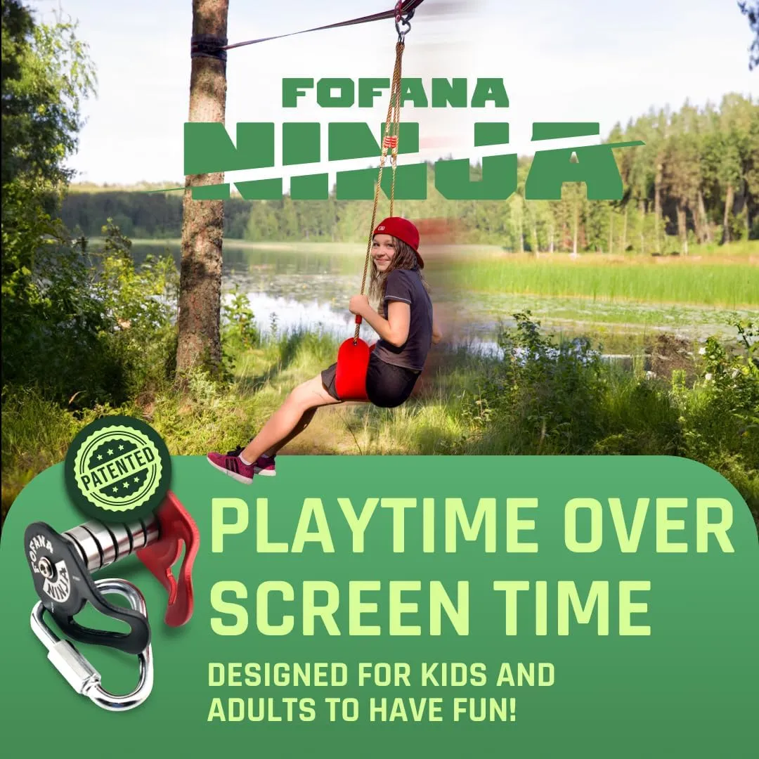 Turn bandanna Slacklines Into Ziplines with The Most Fun New Accessory for Your Ninja Warrior Obstacle Course for Kids - Patented Design Fofana Ninja Slider Slackline Pulley - 