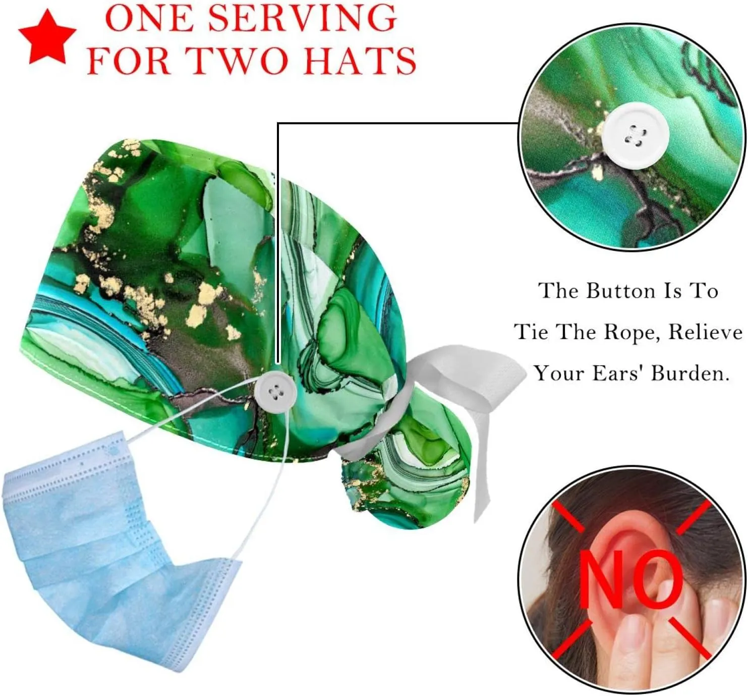 Unisex Tie Back Hats 2 Packs Strawberry scene Toronto examine Scrub Hats for Women Long Hair, Working Cap with Button & Sweatband, 