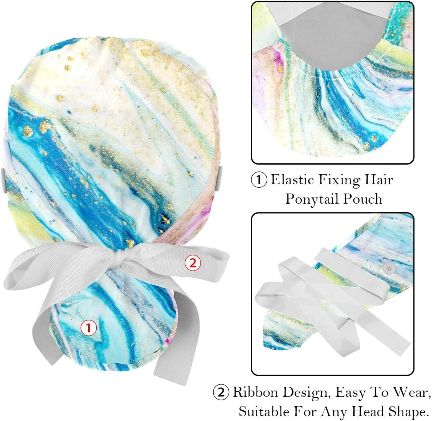 Unisex Tie Back Hats 2 Packs Strawberry scene Toronto examine Scrub Hats for Women Long Hair, Working Cap with Button & Sweatband, 