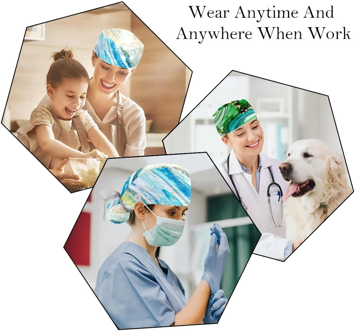 Unisex Tie Back Hats 2 Packs Strawberry scene Toronto examine Scrub Hats for Women Long Hair, Working Cap with Button & Sweatband, 