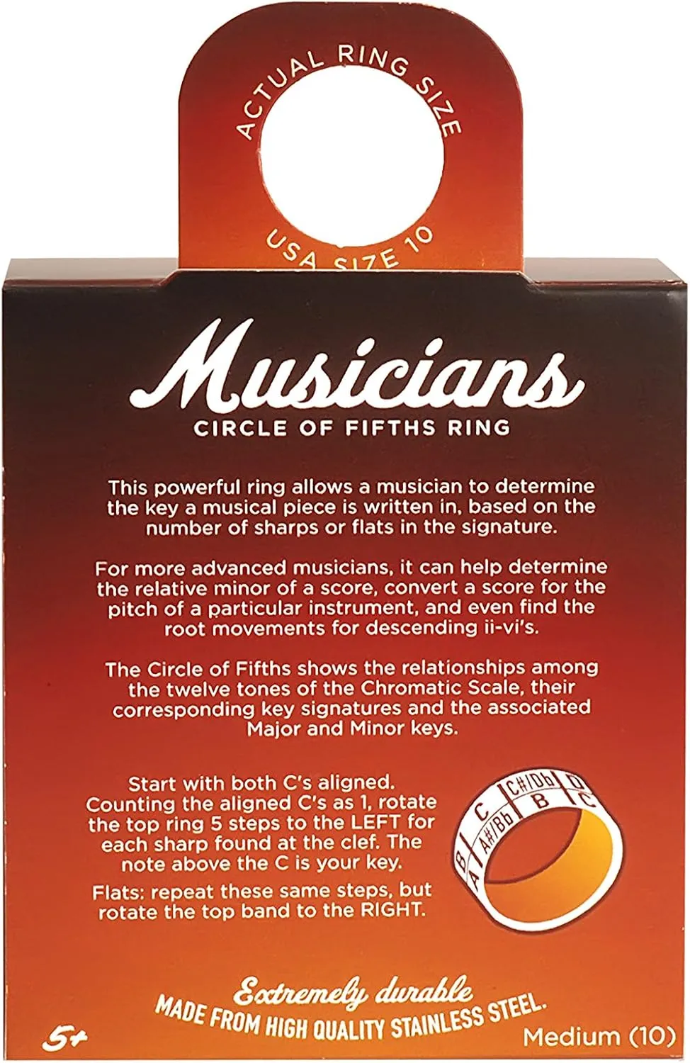 US Size 10 Musicians enigmatic bite beat Transposition Spinner Ring - 