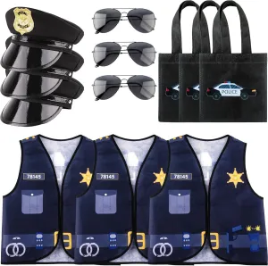 Vest Hat Sunglasses Policeman inspector dripstone vocation Uniform Outfit for Boys Girls Halloween Dress Up Party Career Day Role-playing 12 Pcs Kids Police Costume Kit Police Officer 