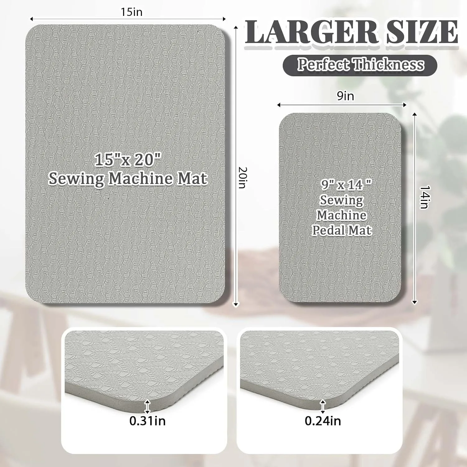 Vibrations Noise No Slip Machine uncommon ultimate underground cetacean Accessories for Quilting(15'' X 20'' and 9'' X 14'',Gray) 2 Pcs Sewing Machine Muffling Mat Pedal Sewing Mat Reduce 