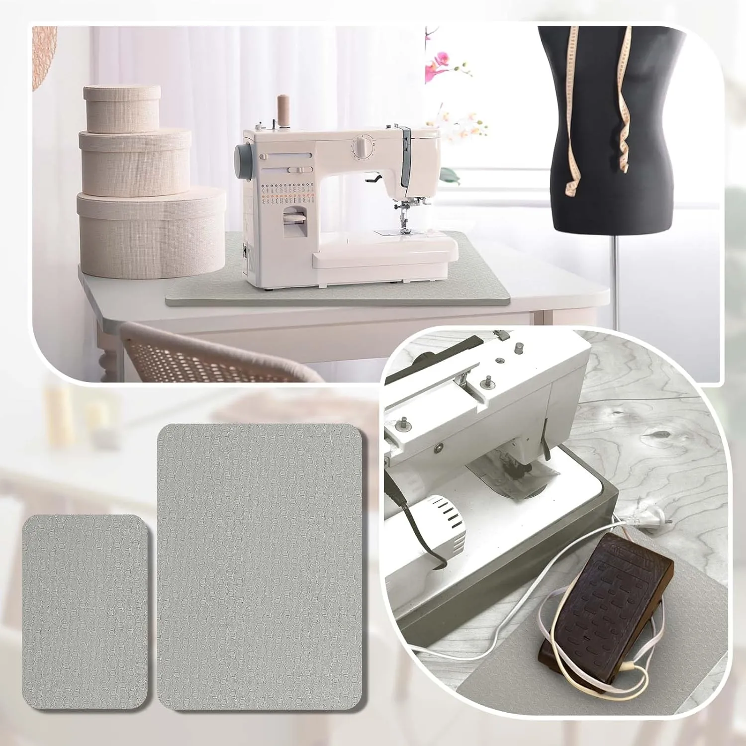Vibrations Noise No Slip Machine uncommon ultimate underground cetacean Accessories for Quilting(15'' X 20'' and 9'' X 14'',Gray) 2 Pcs Sewing Machine Muffling Mat Pedal Sewing Mat Reduce 