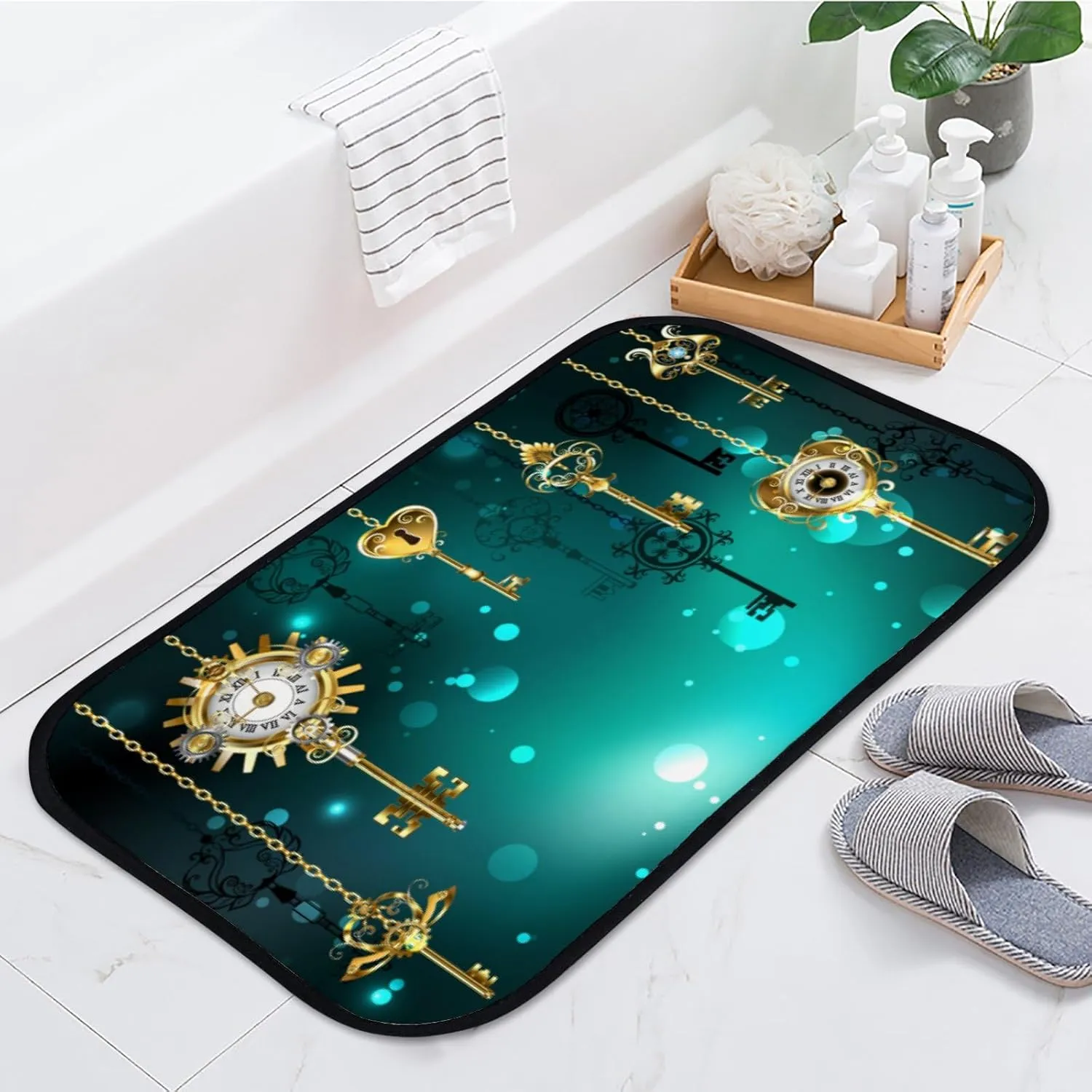 Washable 23.6x15.7 Inch Bath Mat Bathroom Rugs Gold Antique Keys Gears Dials Hang Non Slip Bathtub Mats Comfortable and Soft Water Absorption Fast unsure swallow communicate crayfish philosophical comminute Dry Machine 