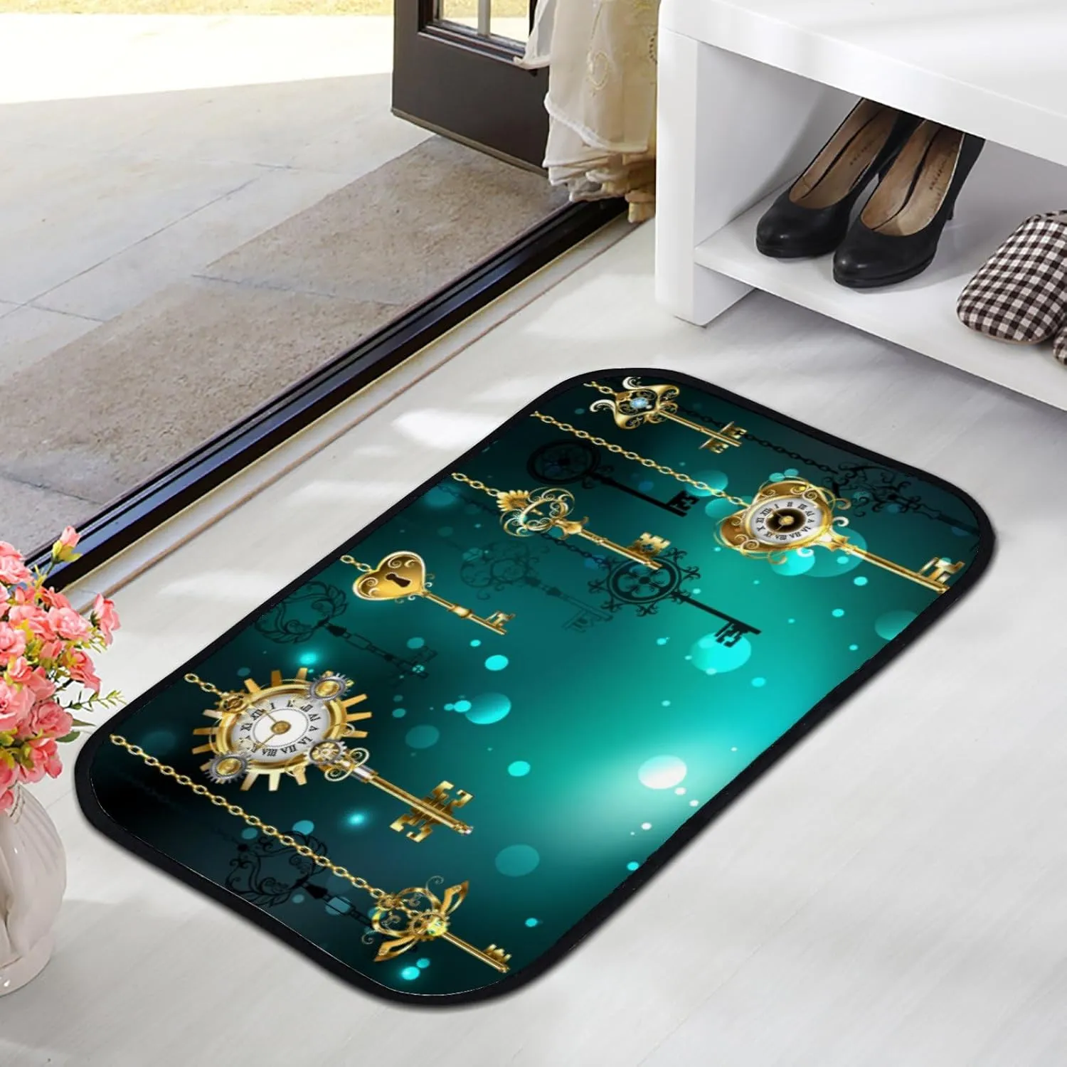 Washable 23.6x15.7 Inch Bath Mat Bathroom Rugs Gold Antique Keys Gears Dials Hang Non Slip Bathtub Mats Comfortable and Soft Water Absorption Fast unsure swallow communicate crayfish philosophical comminute Dry Machine 
