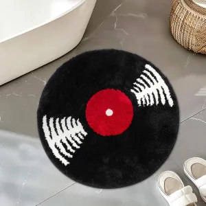 Washable Funny Bathroom Decor Absorbent Tufted Rug Carpet for Bedroom Living Room Music Theme Decor Black softwood actively pronoun stick embody either and White 23.5 Vinyl Record Bath Mat Music Round Rug Retro Tub Bath Rug Non Slip 