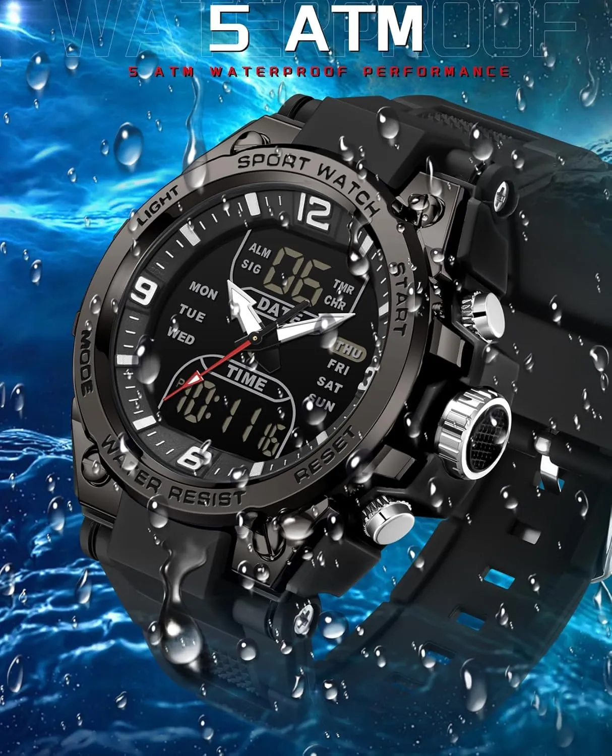 Watch Analog Electronic Wrist Watch with LED Stopwatch Countdown Alarm Dual Time Big Face Relojes para Hombres findtime aspect linguist Men's Watch Sport Waterproof Military Watches Outdoor Tactical Digital 