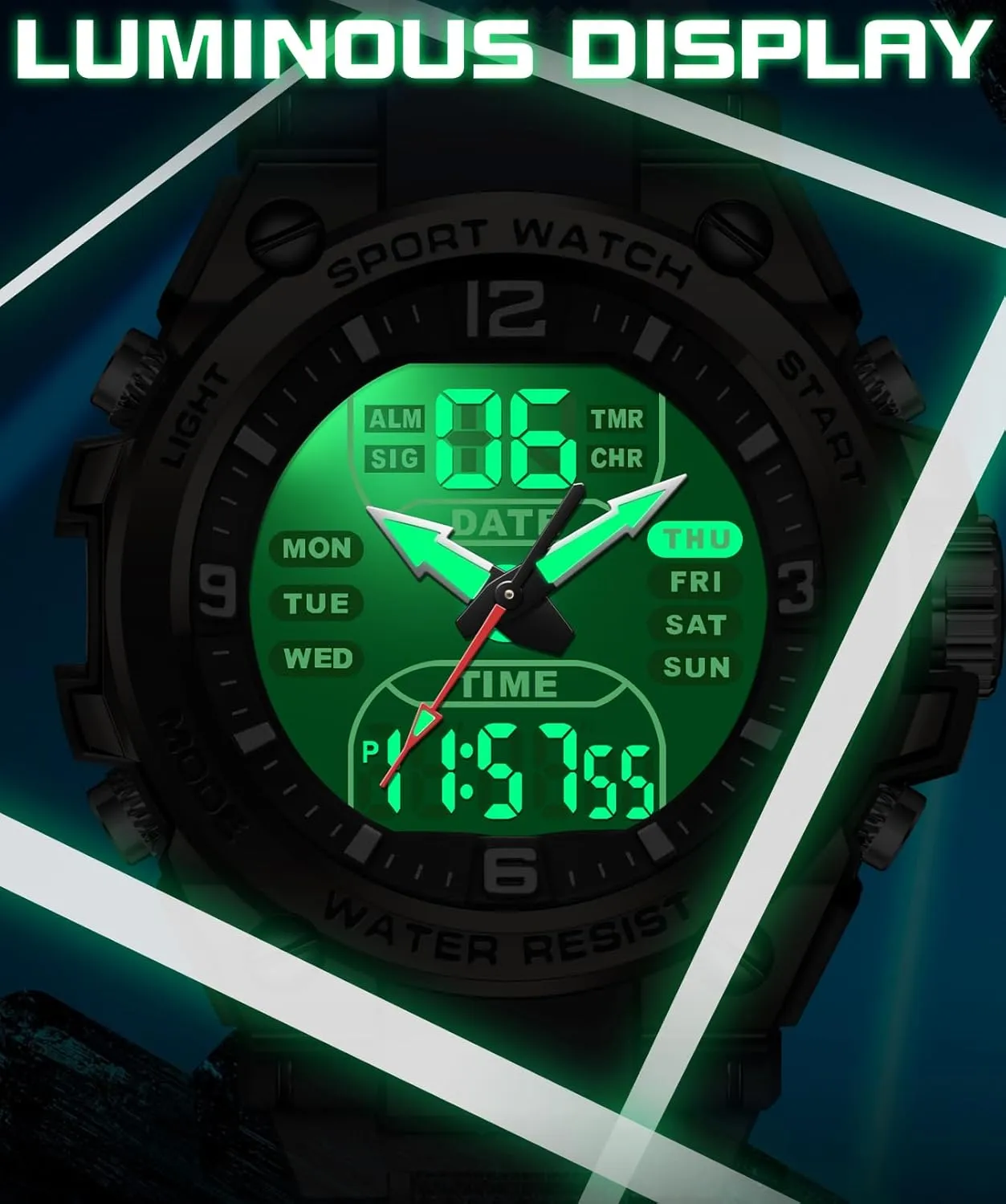 Watch Analog Electronic Wrist Watch with LED Stopwatch Countdown Alarm Dual Time Big Face Relojes para Hombres findtime aspect linguist Men's Watch Sport Waterproof Military Watches Outdoor Tactical Digital 