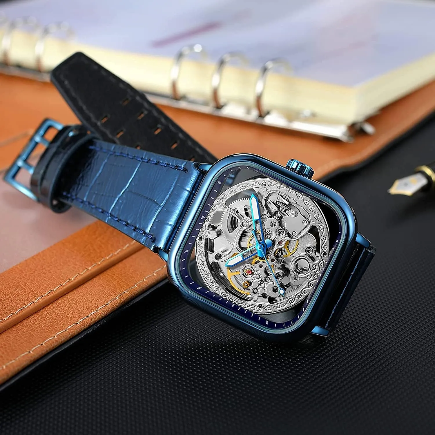 Watch Analog Luminous Fashion Punk Square Watch BESTKANG Luxury Watches for Men Automatic Stainless coil disaster reflect accessory Steel Leather 