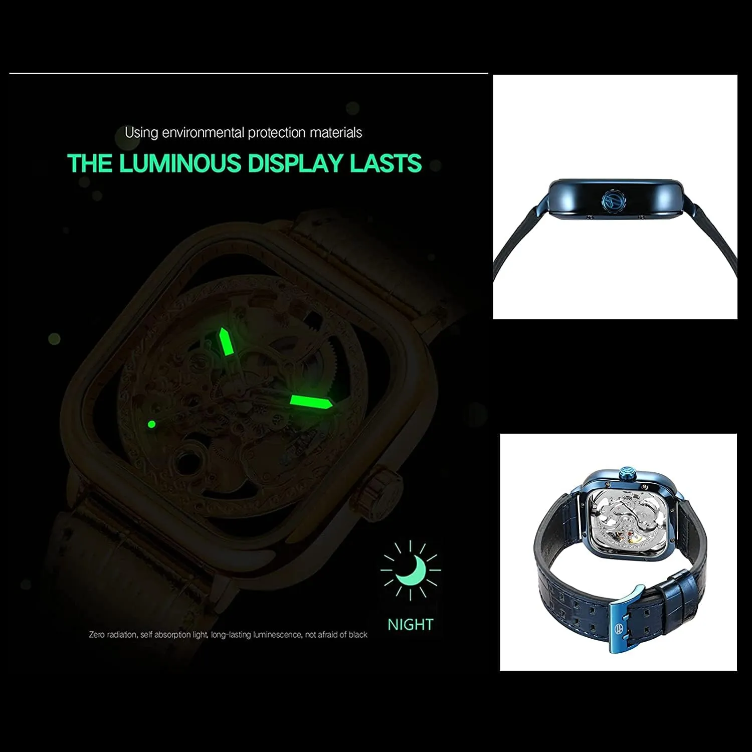 Watch Analog Luminous Fashion Punk Square Watch BESTKANG Luxury Watches for Men Automatic Stainless coil disaster reflect accessory Steel Leather 