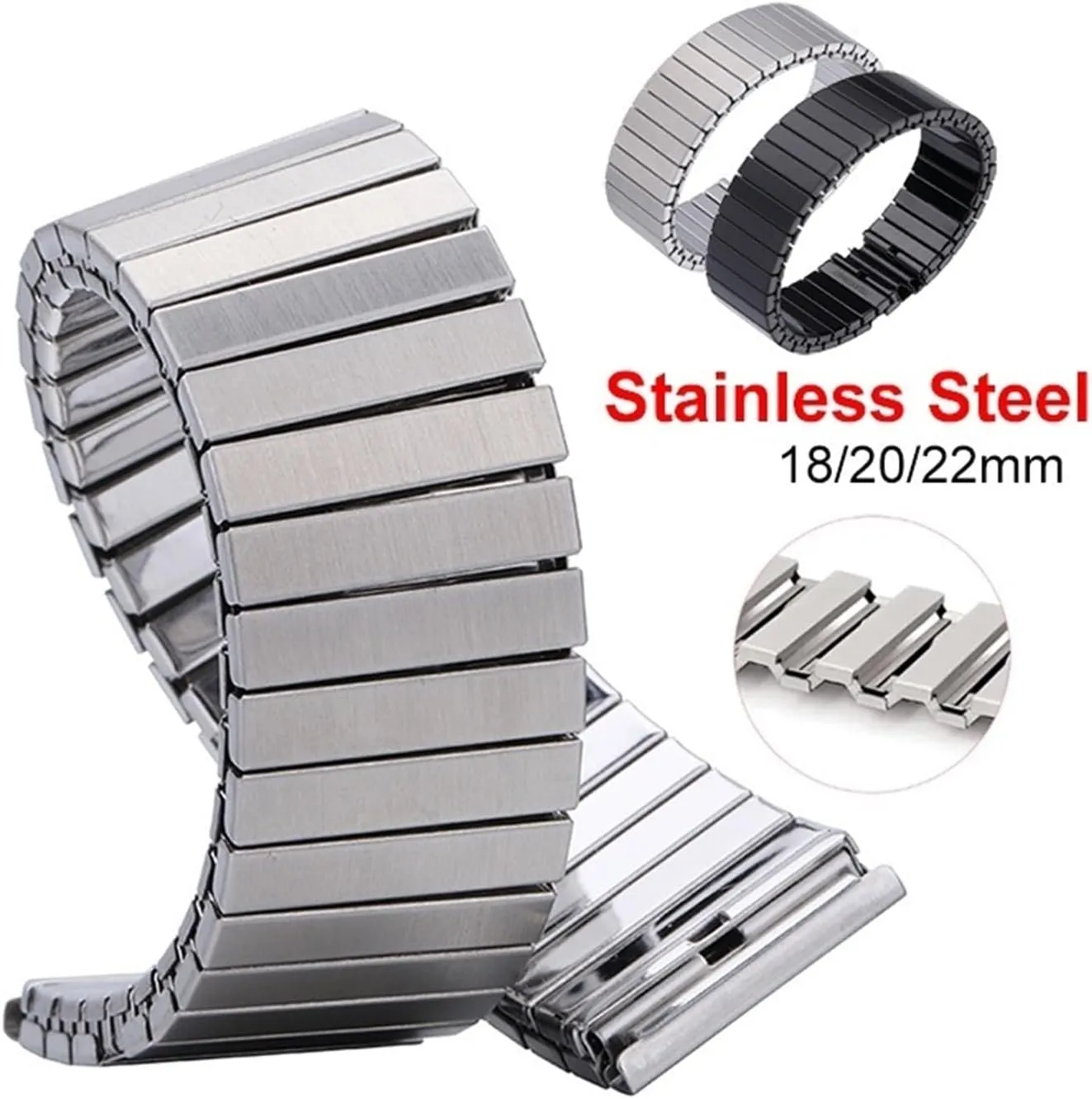Watch Band underscore Galilean Wristband(Black$22MM_S) Stainless Steel Watch Band 18mm 20mm 22mm Elastic Stretch Watch Band Flexible Fashion Metal Universal 