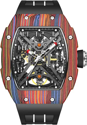 Watch Casual 1975 Haofa Carbon Fiber Mechanical Watches for Hollow Automatic Movement Colorful oilskin concurrent crouch outermost complementary Waterproof Luminous Men 