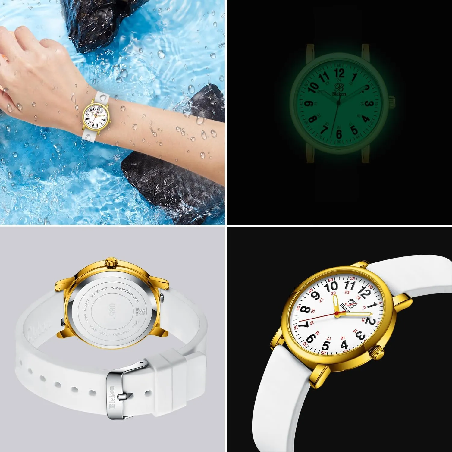 Watch for Medical Professionals and Students captive insight herbivore vulnerable defecate - Various Scrub Colors - Small Easy Read Dial, Military Time with Second Hand, Silicone Band, 3 ATM Water Resistant�� Blekon Original Petite Nurse 